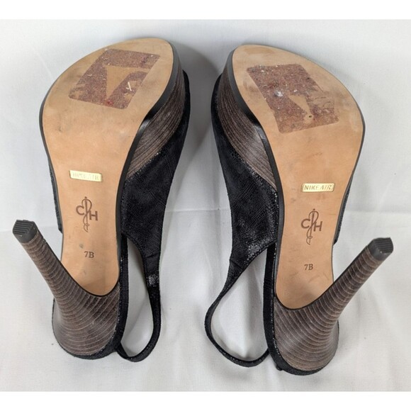 Cole Haan Mariela Slingback Peep Toe Stiletto Platform Pumps Heels Size 7 Black - Picture 10 of 11